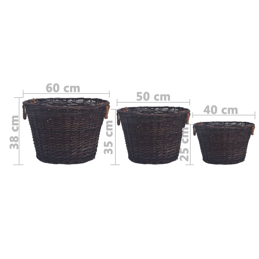 3 Piece Stackable Firewood Basket Set Dark Brown Willow - OLBRIT