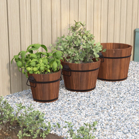 3 Piece Wooden Bucket Planter Set Solid Wood Fir - OLBRIT
