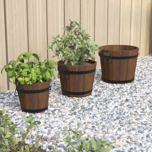 3 Piece Wooden Bucket Planter Set Solid Wood Fir - OLBRIT