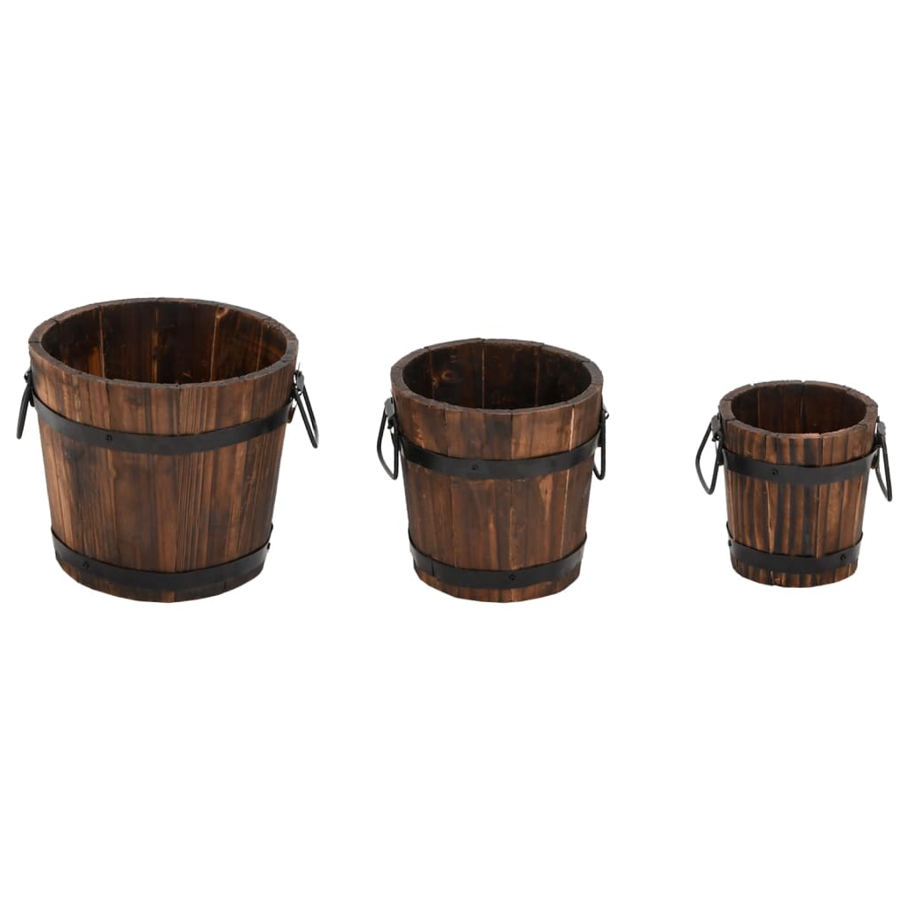3 Piece Wooden Bucket Planter Set Solid Wood Fir - OLBRIT