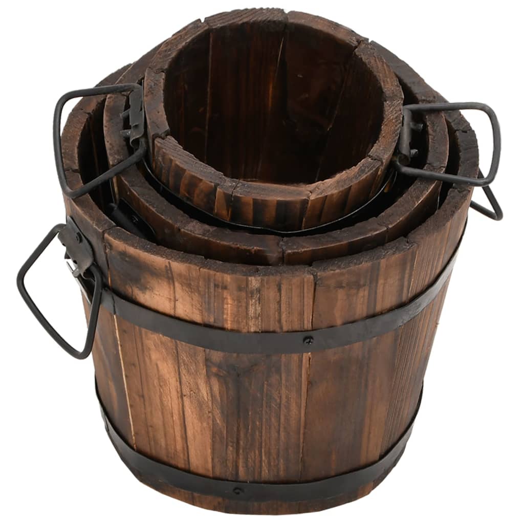 3 Piece Wooden Bucket Planter Set Solid Wood Fir - OLBRIT