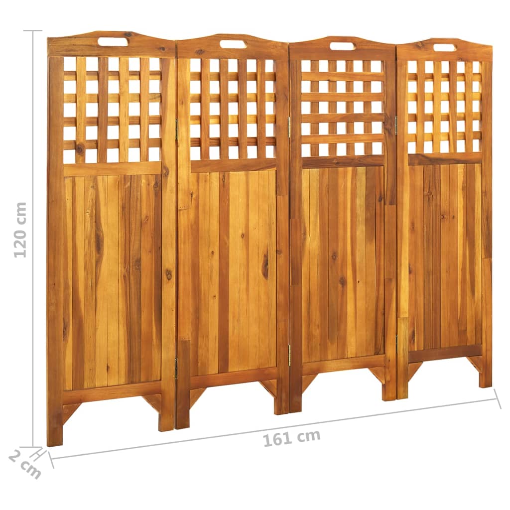 4-Panel Room Divider 161x2x120 cm Solid Acacia Wood - OLBRIT