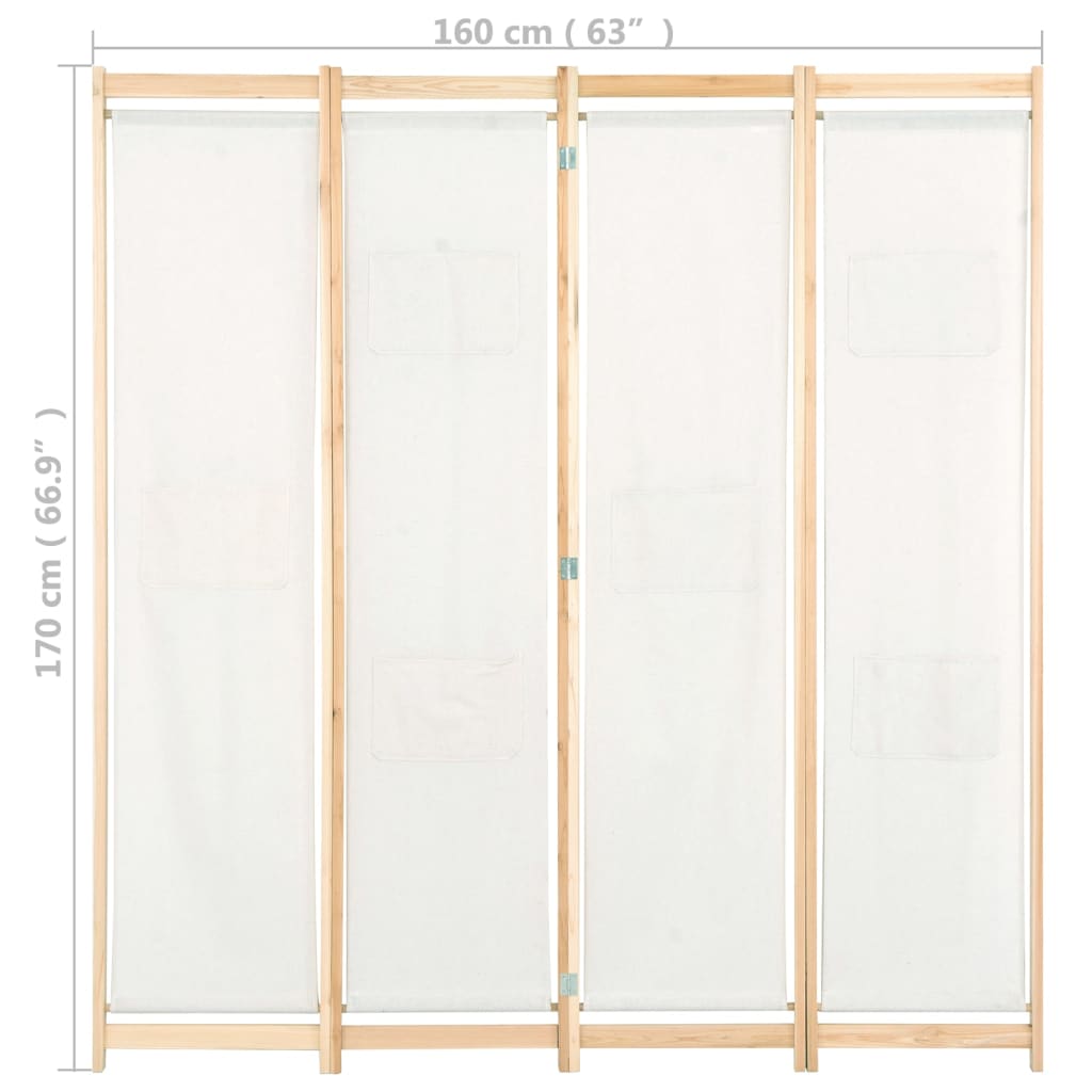 4-Panel Room Divider Cream 160x170x4 cm Fabric - OLBRIT