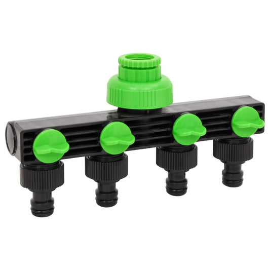 4-Way Tap Adaptor Green and Black 19.5x6x11 cm ABS & PP - OLBRIT