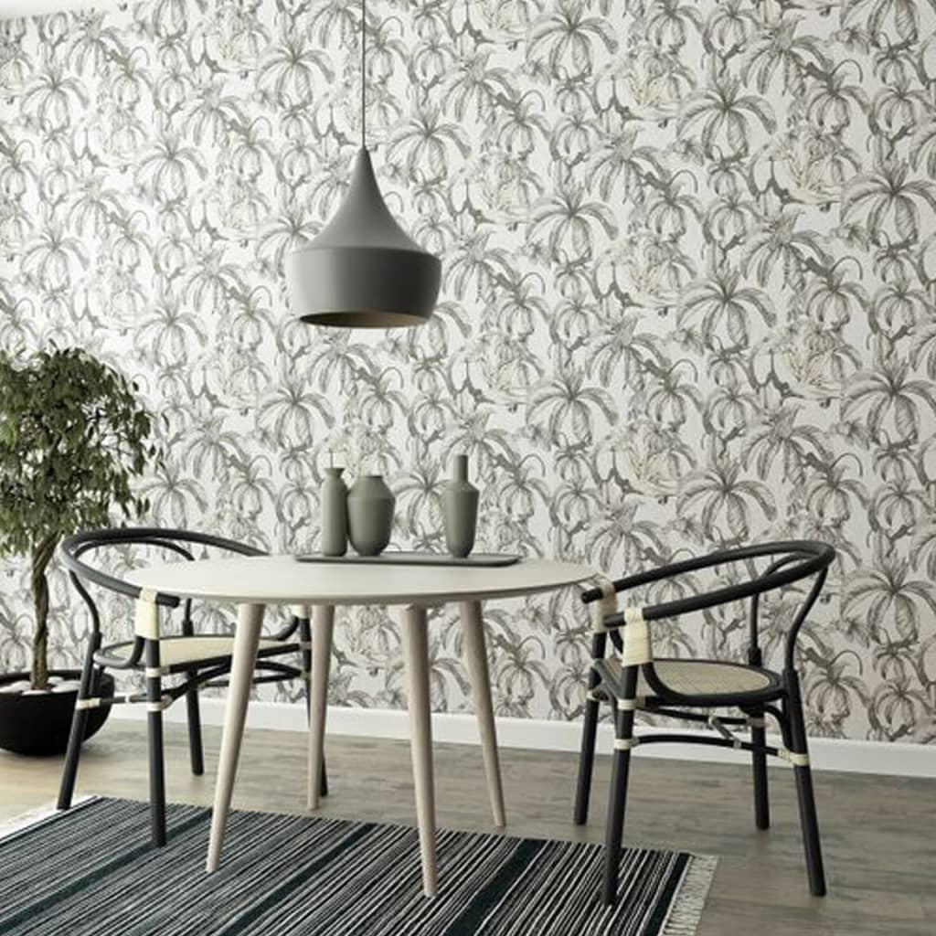 Wallpaper Monkey Jungle Leaves Grey and Black - OLBRIT