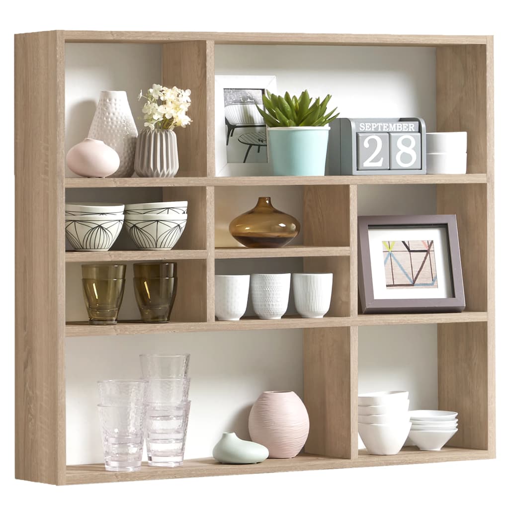 Wall Mounted Shelf with 9 Compartments Oak - OLBRIT