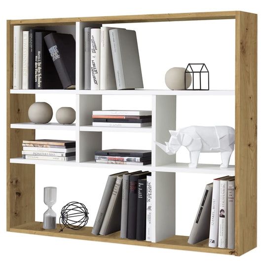 Wall Mounted Shelf with 9 Compartments Antique Oak and White - OLBRIT