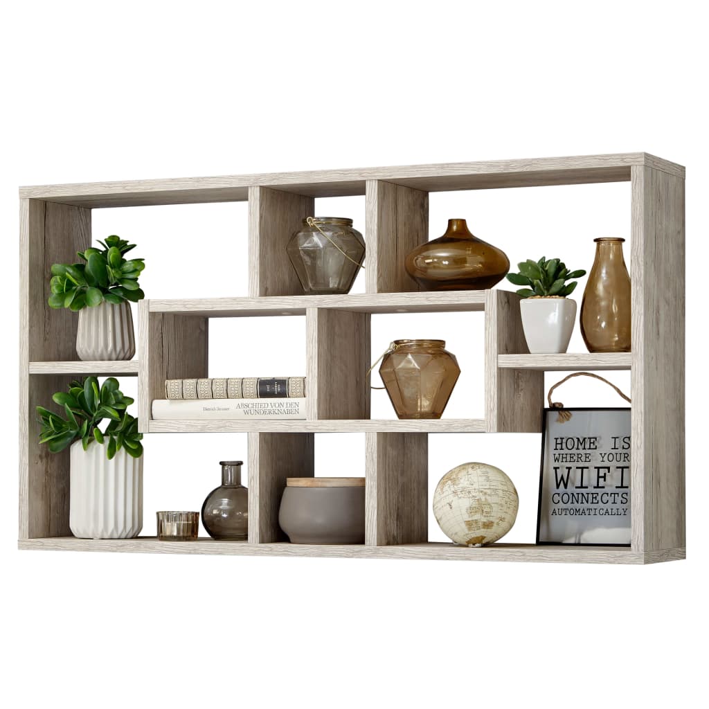 Wall Mounted Shelf Rectangular with 8 Compartments Sand Oak - OLBRIT