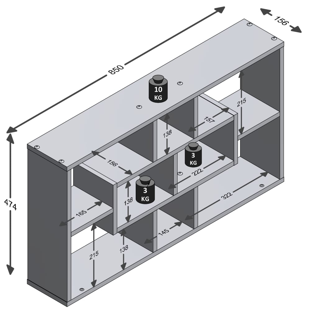 Wall Mounted Shelf Rectangular with 8 Compartments Sand Oak - OLBRIT