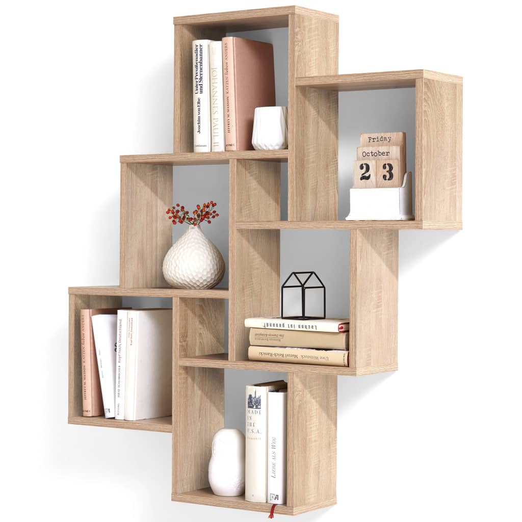 Wall Mounted Shelf with 8 Compartments Oak - OLBRIT