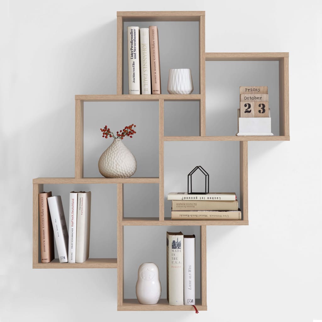 Wall Mounted Shelf with 8 Compartments Oak - OLBRIT