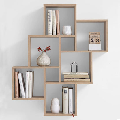 Wall Mounted Shelf with 8 Compartments Oak - OLBRIT