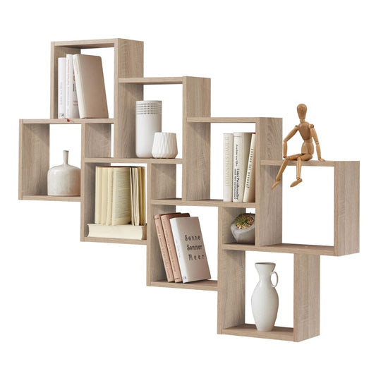 Wall Mounted Shelf with 11 Compartments Oak - OLBRIT