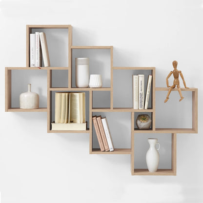 Wall Mounted Shelf with 11 Compartments Oak - OLBRIT