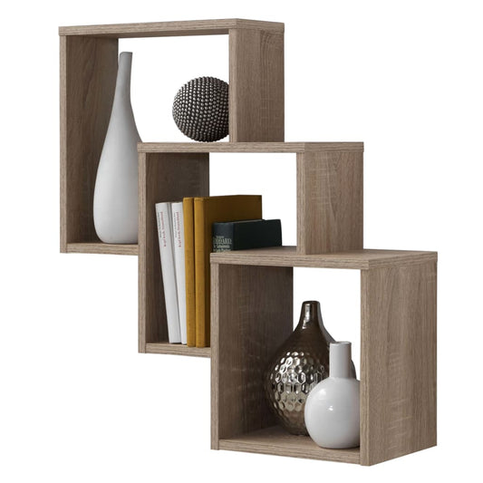 Wall Mounted Shelf with 3 Compartments Oak Tree - OLBRIT