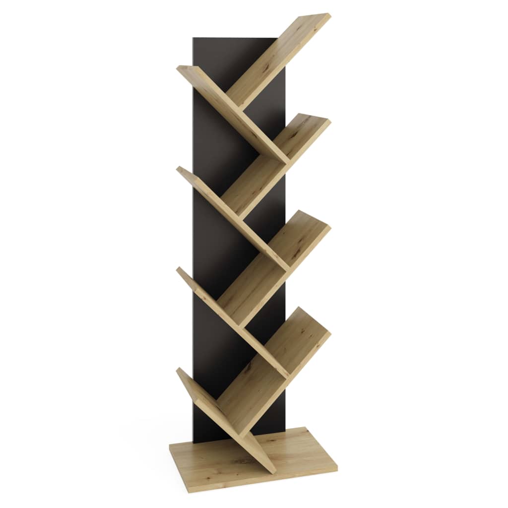 FMD Standing Geometric Bookshelf Oak and Black - OLBRIT