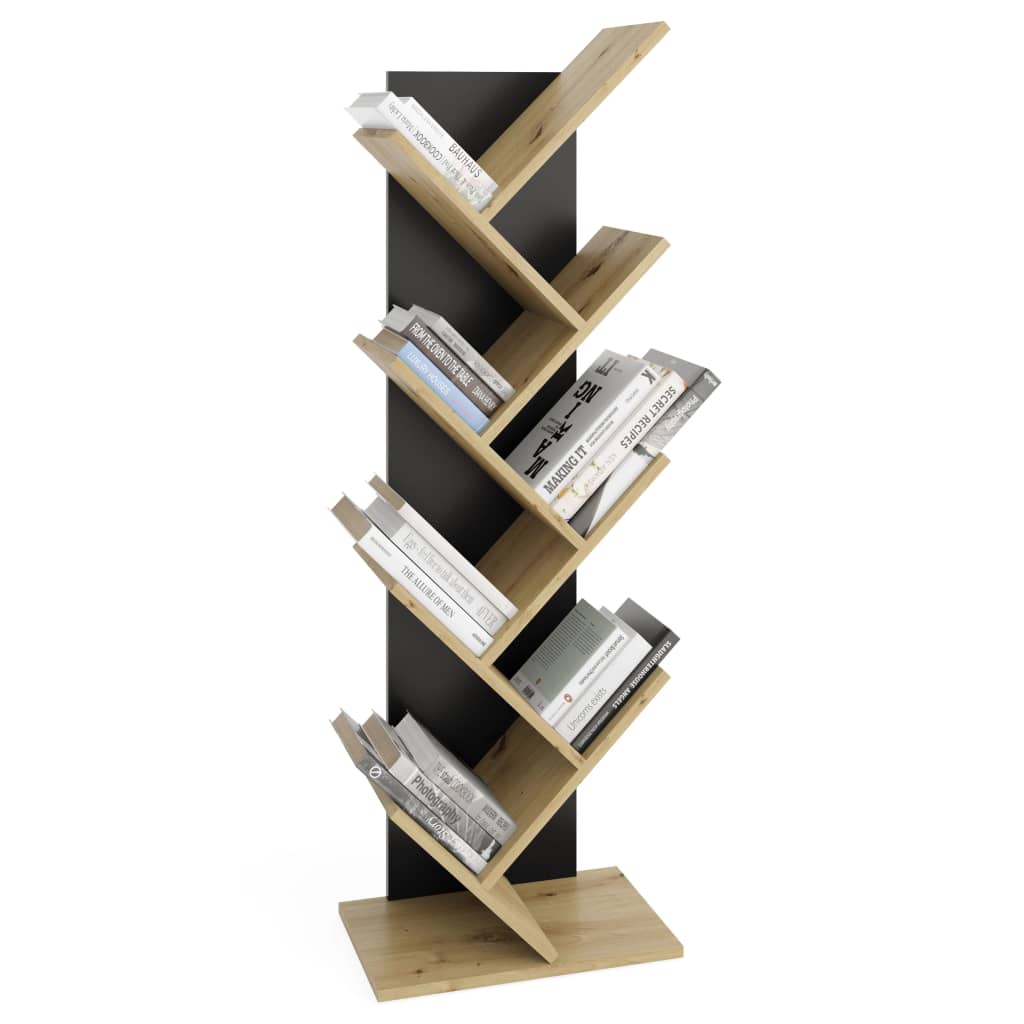 FMD Standing Geometric Bookshelf Oak and Black - OLBRIT