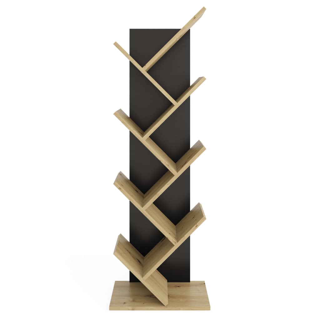 FMD Standing Geometric Bookshelf Oak and Black - OLBRIT