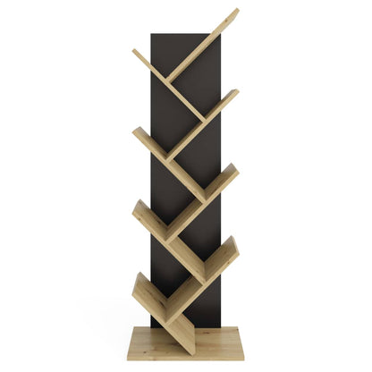 FMD Standing Geometric Bookshelf Oak and Black - OLBRIT