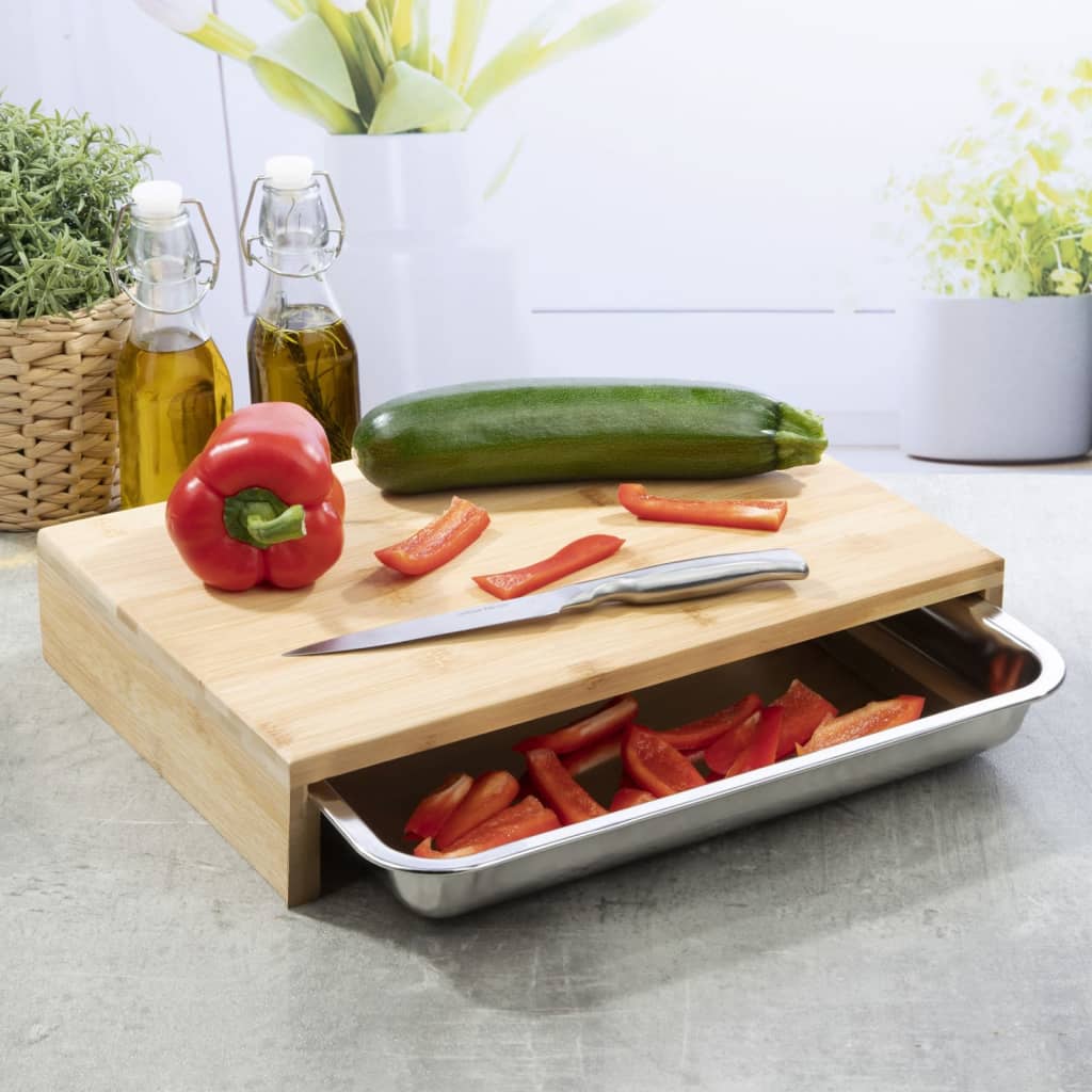 Bamboo Cutting Board with Tray 38x27x7 cm - OLBRIT