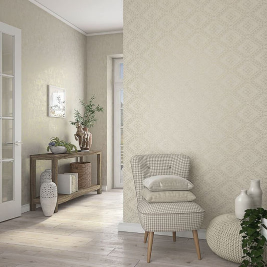 Wallpaper Tone On Tone Diamonds Metallic Beige - OLBRIT