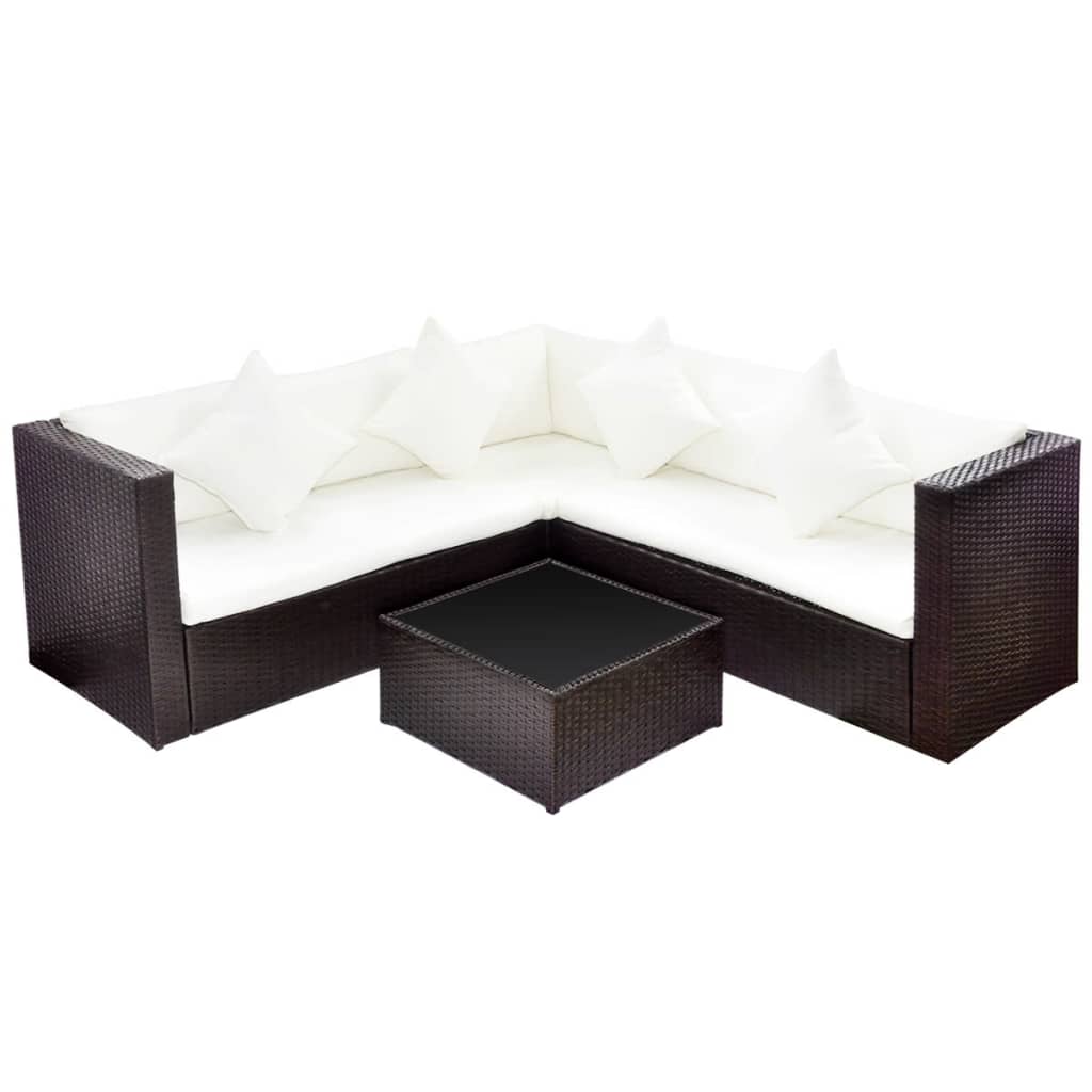 4 Piece Garden Lounge Set with Cushions Poly Rattan Brown - OLBRIT