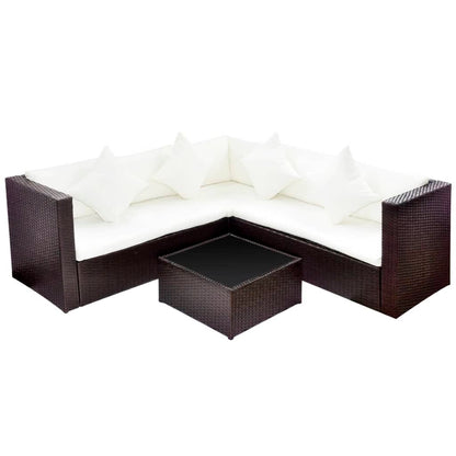 4 Piece Garden Lounge Set with Cushions Poly Rattan Brown - OLBRIT