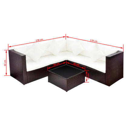 4 Piece Garden Lounge Set with Cushions Poly Rattan Brown - OLBRIT