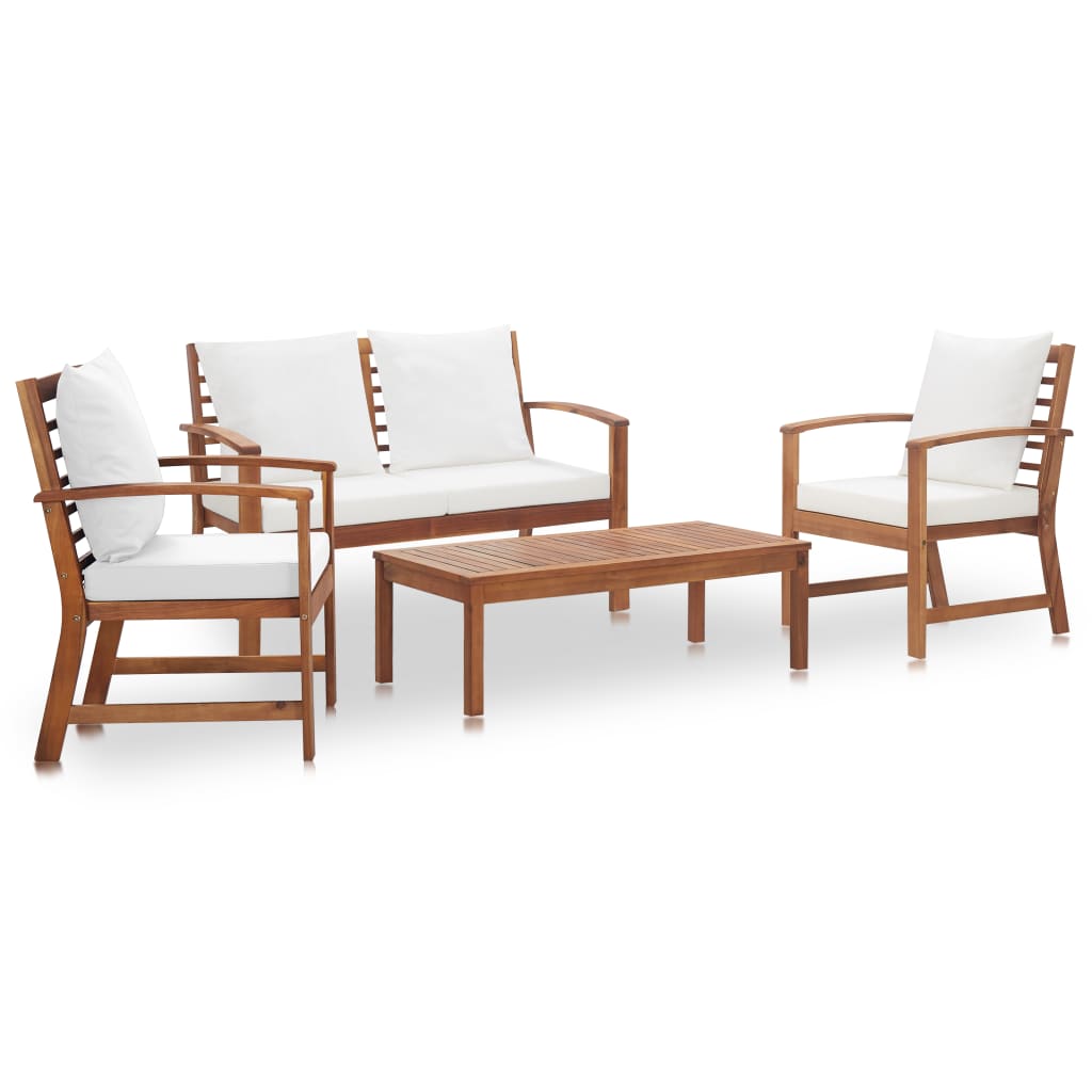 4 Piece Garden Lounge Set with Cushions Solid Wood Acacia - OLBRIT
