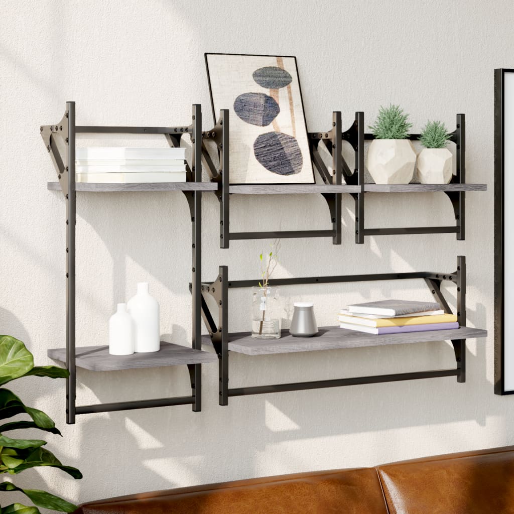 4 Piece Wall Shelf Set with Bars Grey Sonoma Engineered Wood - OLBRIT