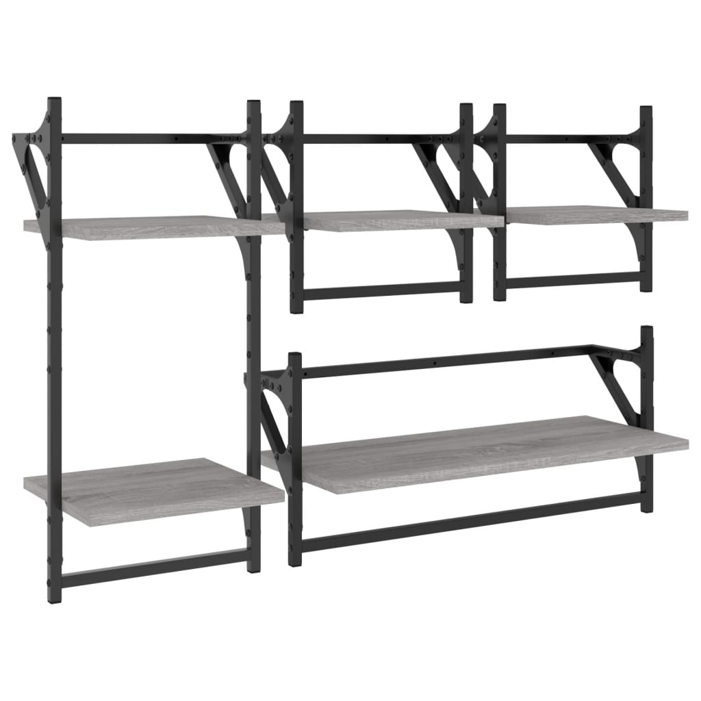 4 Piece Wall Shelf Set with Bars Grey Sonoma Engineered Wood - OLBRIT