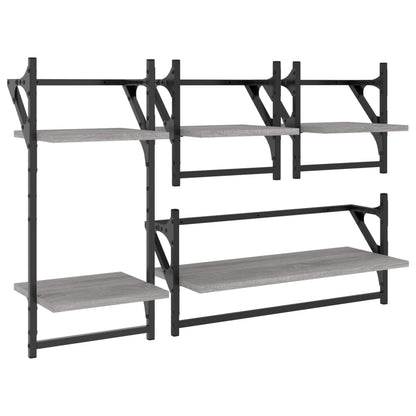 4 Piece Wall Shelf Set with Bars Grey Sonoma Engineered Wood - OLBRIT