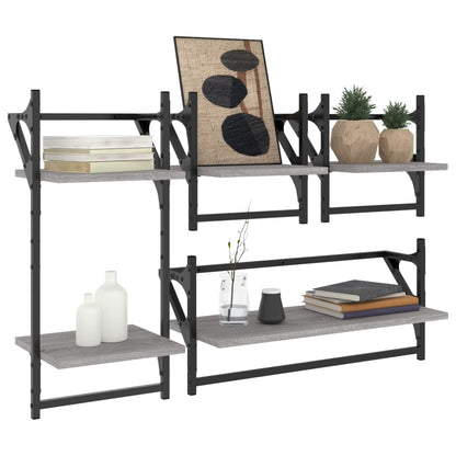 4 Piece Wall Shelf Set with Bars Grey Sonoma Engineered Wood - OLBRIT