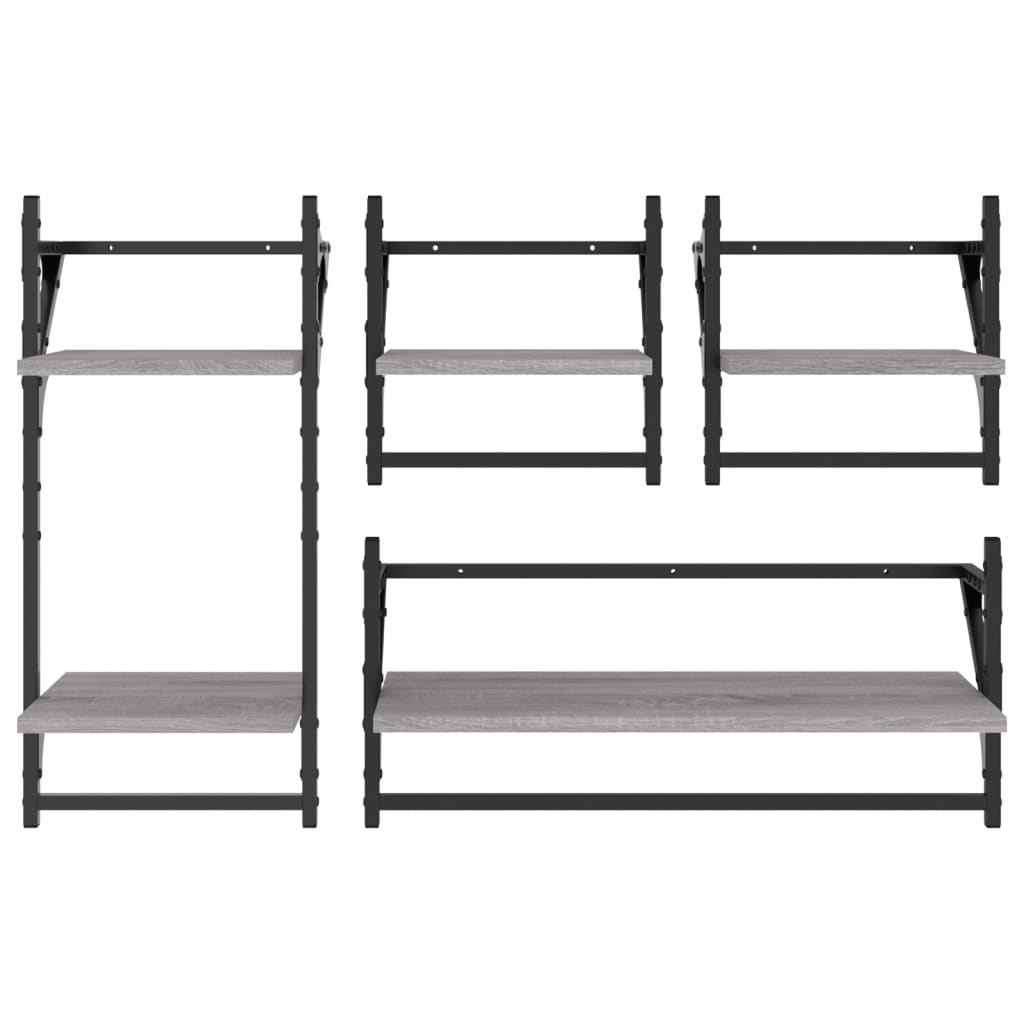4 Piece Wall Shelf Set with Bars Grey Sonoma Engineered Wood - OLBRIT