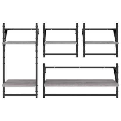 4 Piece Wall Shelf Set with Bars Grey Sonoma Engineered Wood - OLBRIT