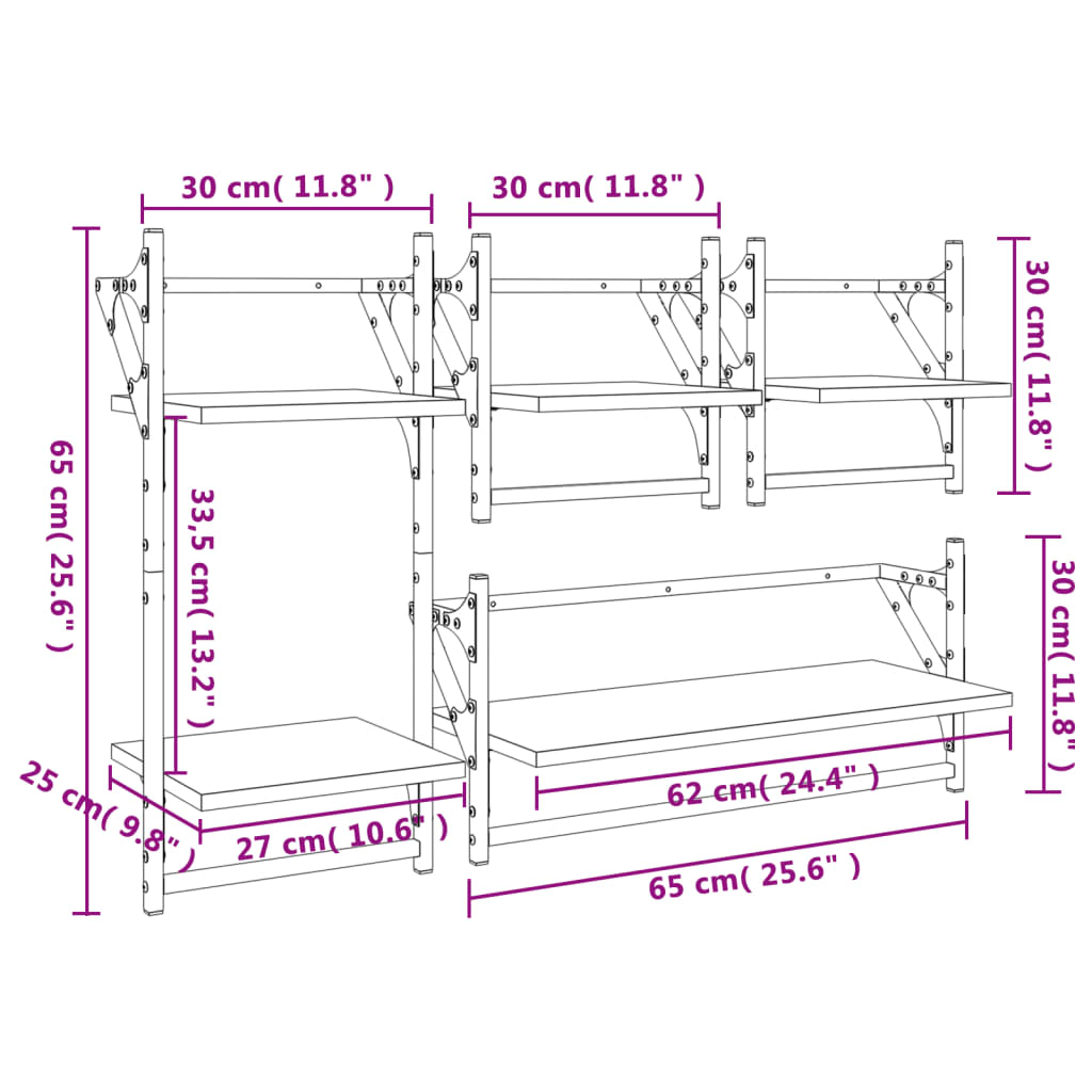 4 Piece Wall Shelf Set with Bars Grey Sonoma Engineered Wood - OLBRIT