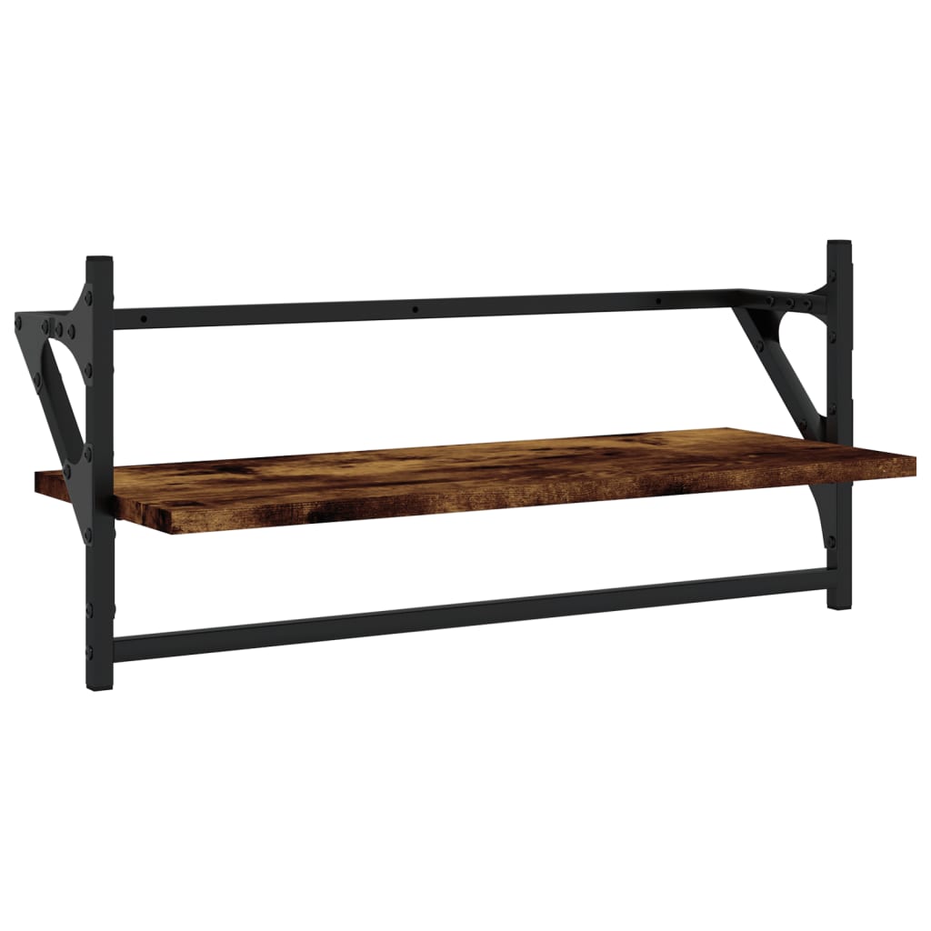4 Piece Wall Shelf Set with Bars Smoked Oak Engineered Wood - OLBRIT