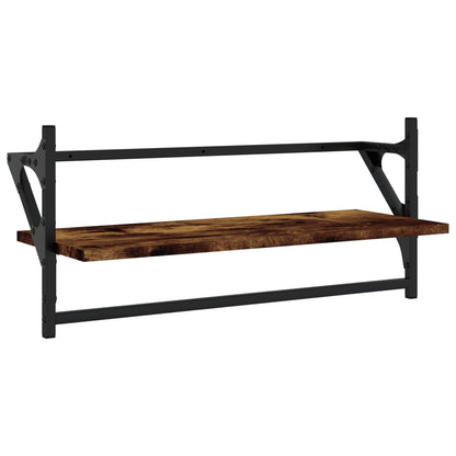4 Piece Wall Shelf Set with Bars Smoked Oak Engineered Wood - OLBRIT