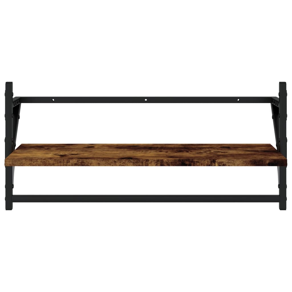 4 Piece Wall Shelf Set with Bars Smoked Oak Engineered Wood - OLBRIT