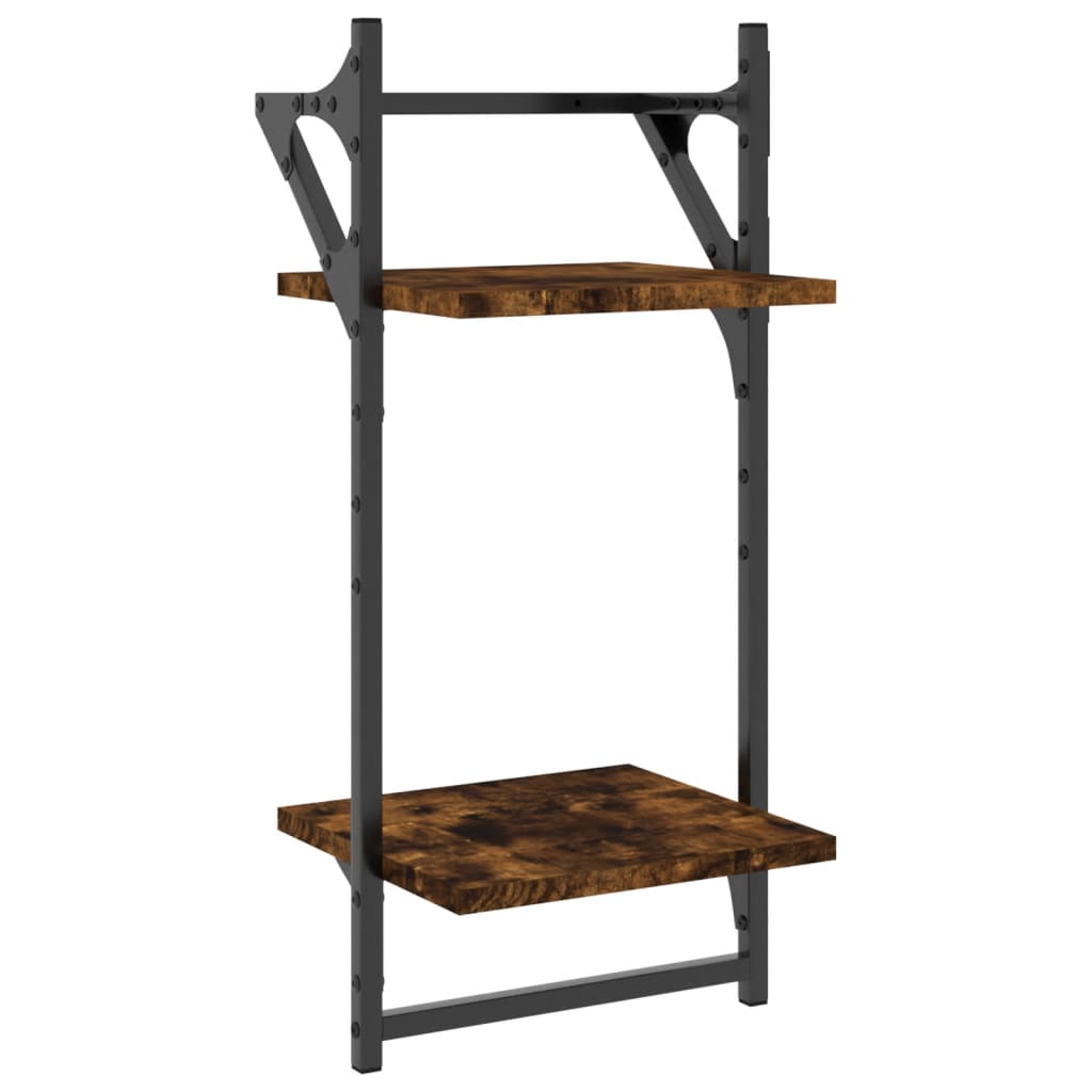 4 Piece Wall Shelf Set with Bars Smoked Oak Engineered Wood - OLBRIT