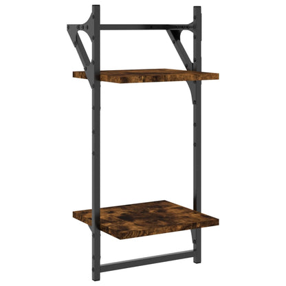 4 Piece Wall Shelf Set with Bars Smoked Oak Engineered Wood - OLBRIT