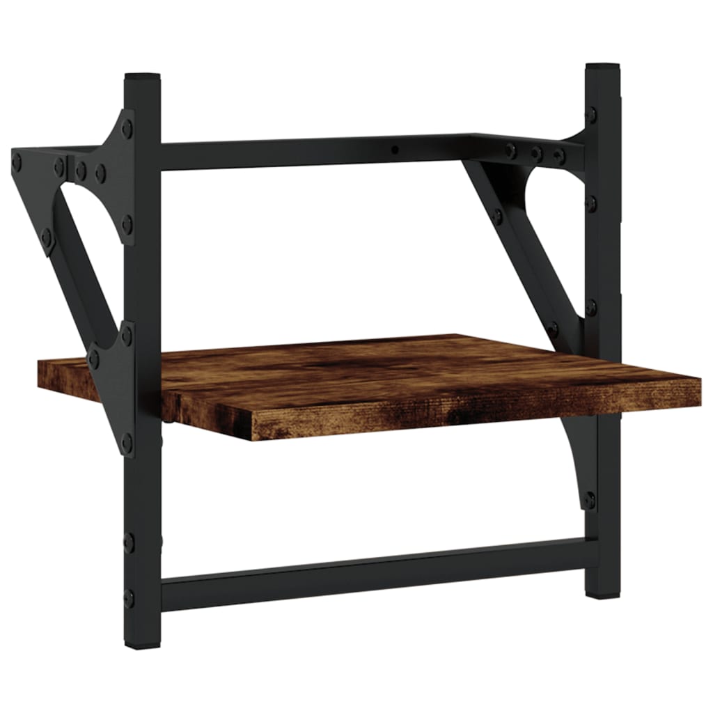 4 Piece Wall Shelf Set with Bars Smoked Oak Engineered Wood - OLBRIT