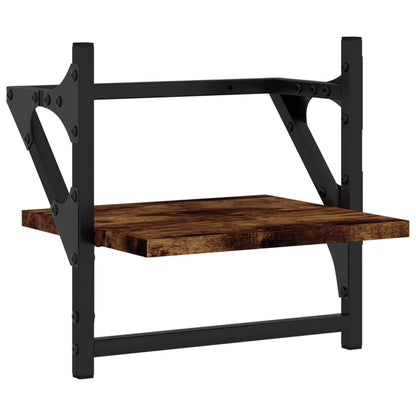 4 Piece Wall Shelf Set with Bars Smoked Oak Engineered Wood - OLBRIT