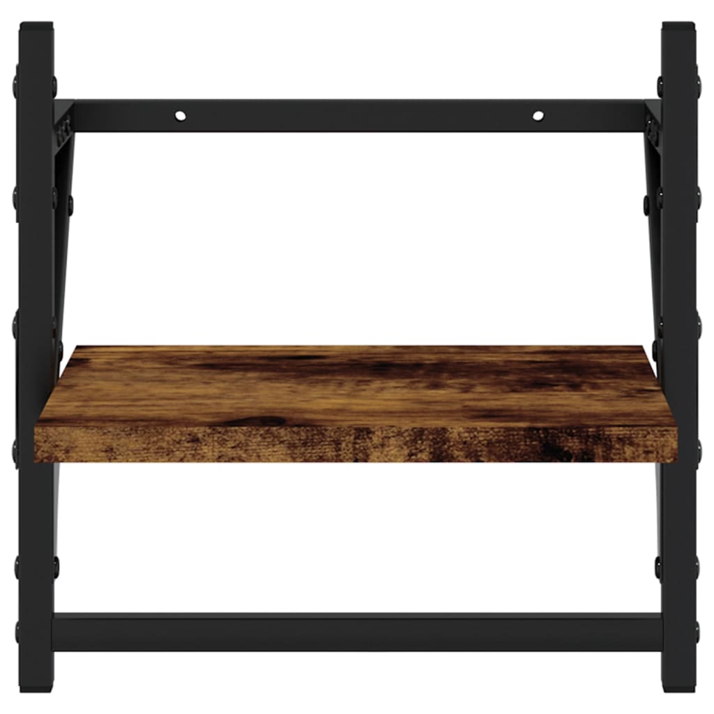 4 Piece Wall Shelf Set with Bars Smoked Oak Engineered Wood - OLBRIT