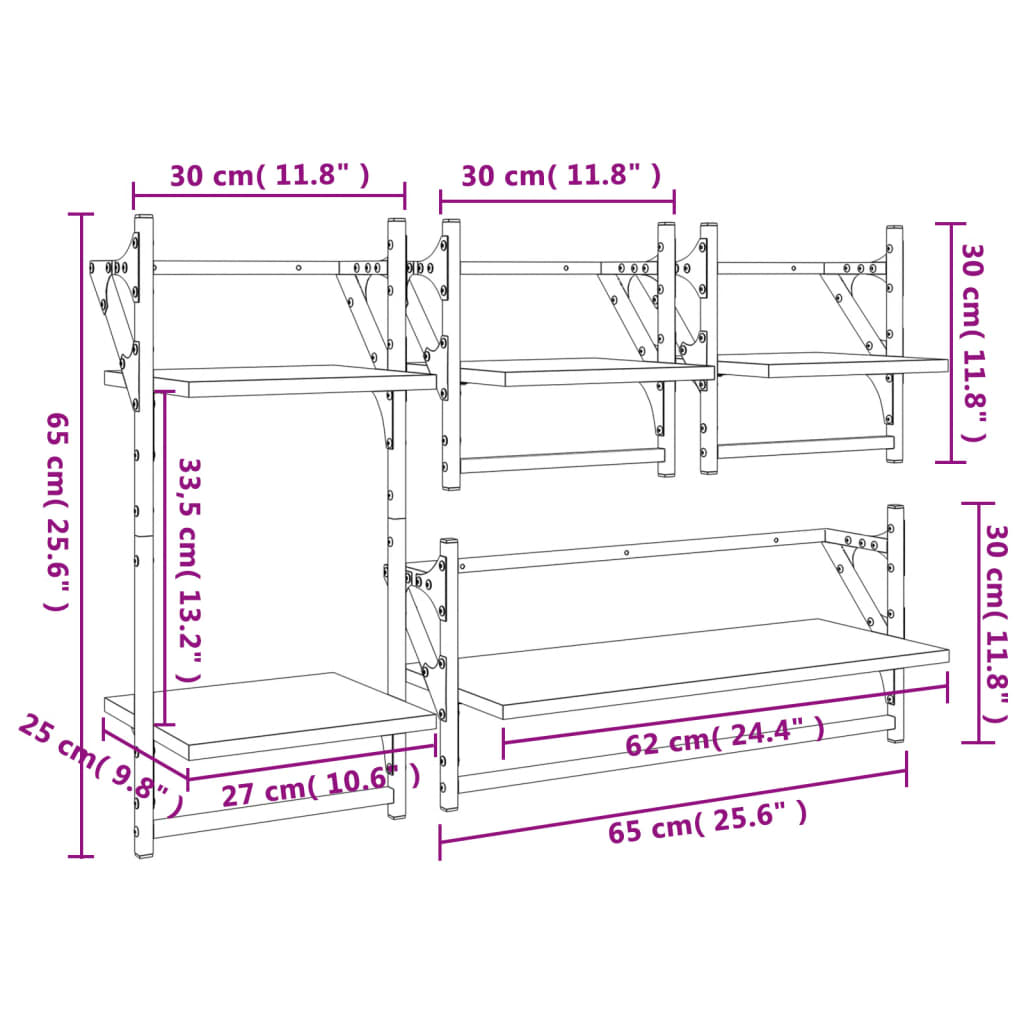 4 Piece Wall Shelf Set with Bars Smoked Oak Engineered Wood - OLBRIT