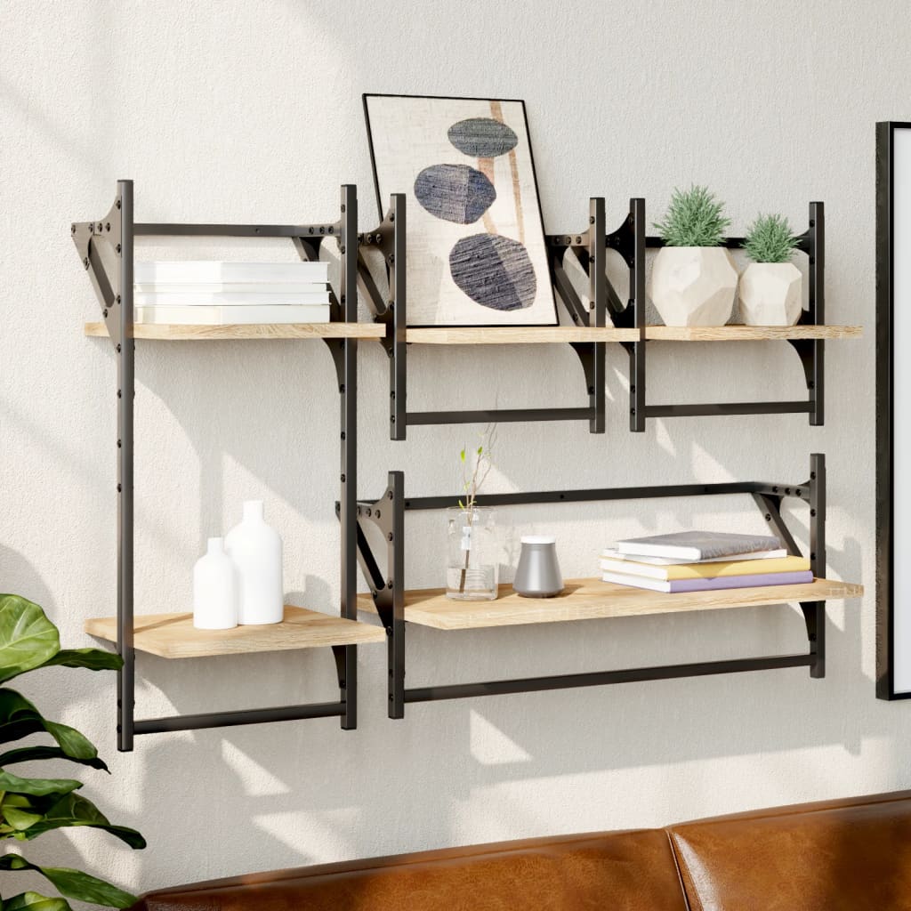 4 Piece Wall Shelf Set with Bars Sonoma Oak Engineered Wood - OLBRIT