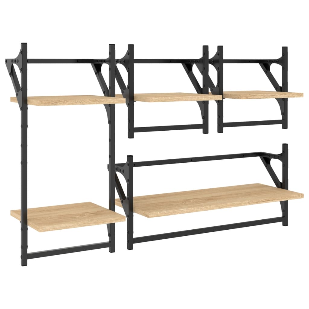 4 Piece Wall Shelf Set with Bars Sonoma Oak Engineered Wood - OLBRIT