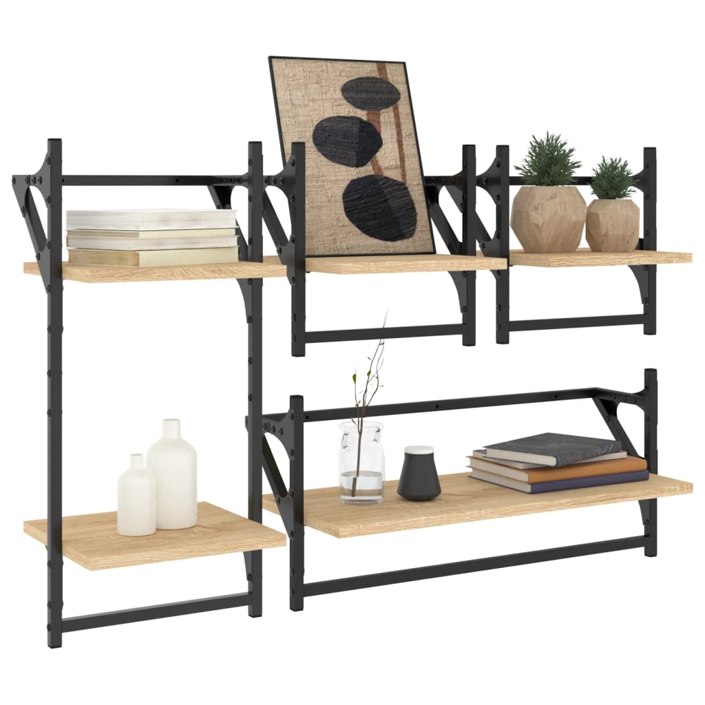 4 Piece Wall Shelf Set with Bars Sonoma Oak Engineered Wood - OLBRIT