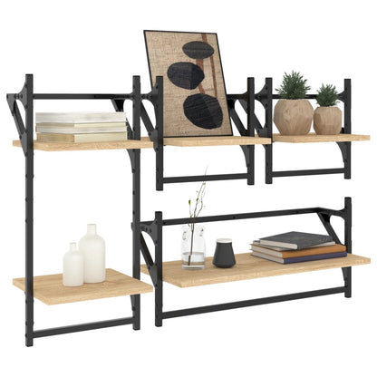 4 Piece Wall Shelf Set with Bars Sonoma Oak Engineered Wood - OLBRIT