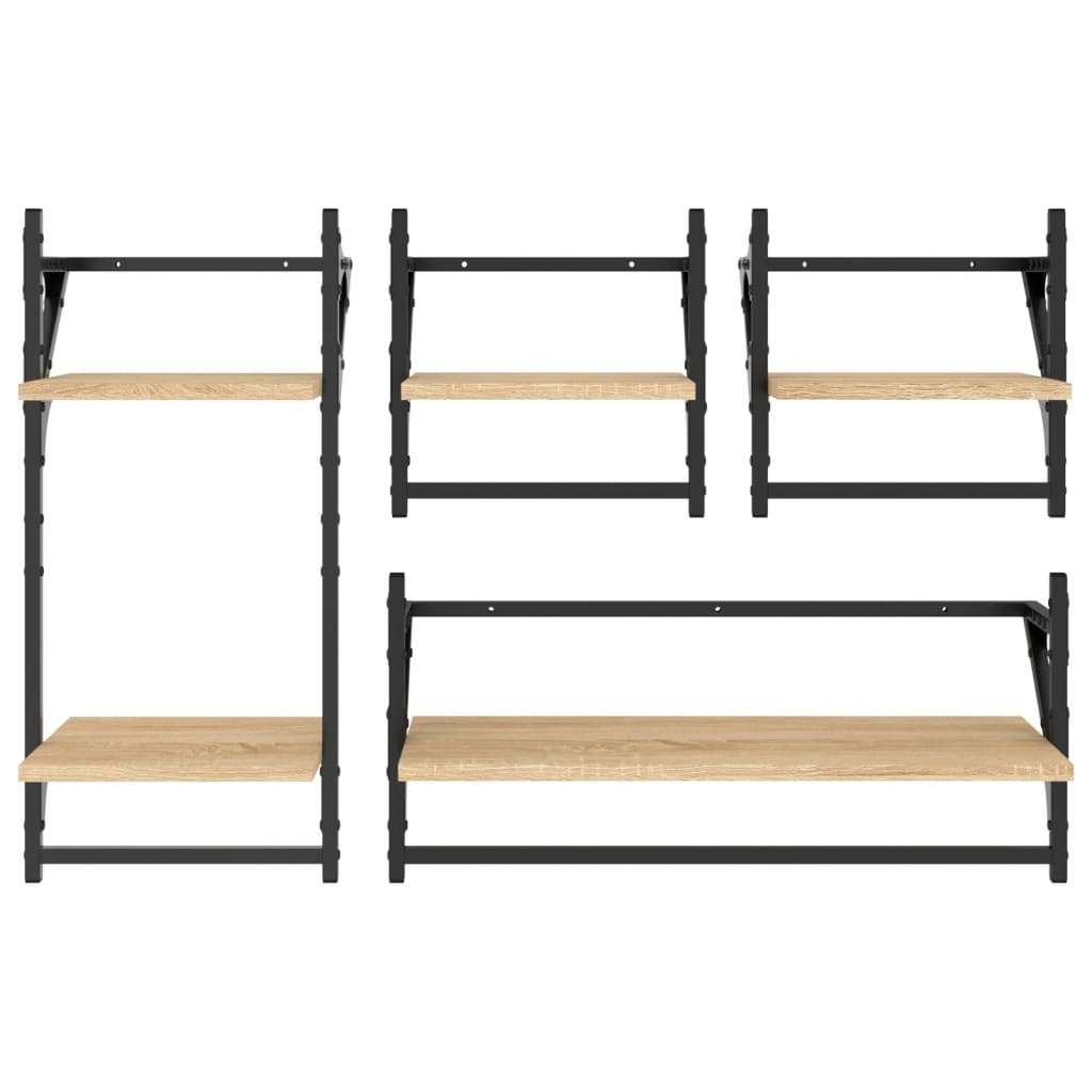 4 Piece Wall Shelf Set with Bars Sonoma Oak Engineered Wood - OLBRIT